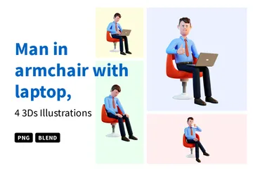 Homme dans un fauteuil avec ordinateur portable Pack 3D Illustration