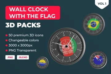 Horloge murale avec le drapeau des pays et des organisations Vol 1 Pack 3D Icon