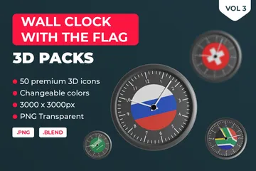 Horloge murale avec le drapeau des pays et des organisations Vol 3 Pack 3D Icon