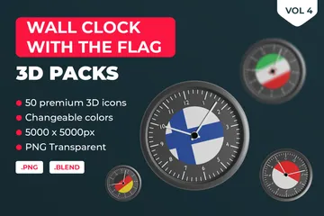 Horloge murale avec le drapeau des pays et des organisations Vol 4 Pack 3D Icon