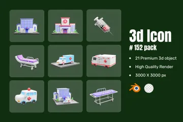 病院と救急車 3D Iconパック