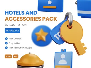 Hotels And Accessories 3D Icon Pack