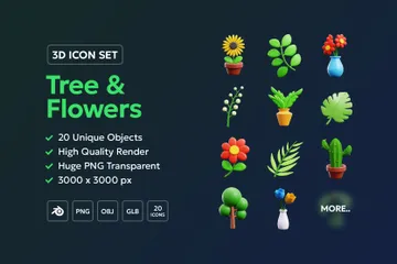 家の花と植物と木 3D Iconパック
