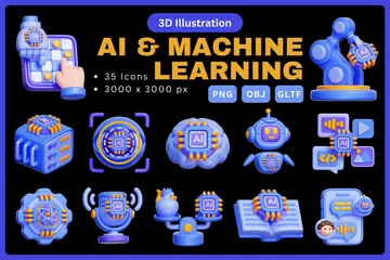 IA e Aprendizado de Máquina Pacote de Illustration 3D