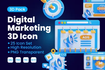 Ícone 3D de marketing digital Pacote de Icon 3D