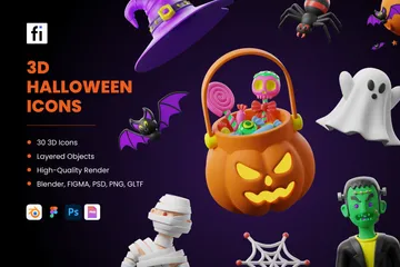 Ícones de Halloween Pacote de Icon 3D