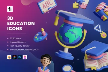 Ícones de educação Pacote de Icon 3D