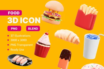 Ilustração 3D de comida Pacote de Icon 3D