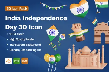 Jour de l'Indépendance de l'Inde Pack 3D Icon