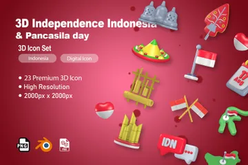 Independencia Indonesia Paquete de Icon 3D