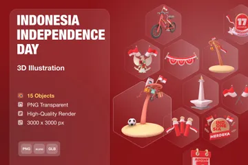 Día de la Independencia de Indonesia Paquete de Icon 3D