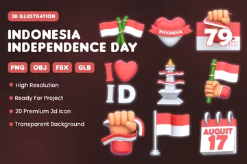 Día de la Independencia de Indonesia Paquete de Icon 3D