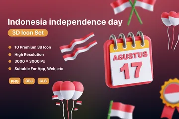 Día de la Independencia de Indonesia Paquete de Icon 3D