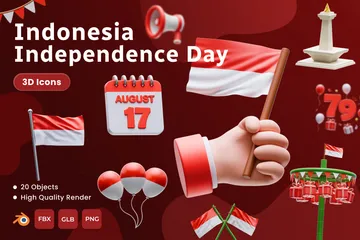 Día de la Independencia de Indonesia Paquete de Icon 3D