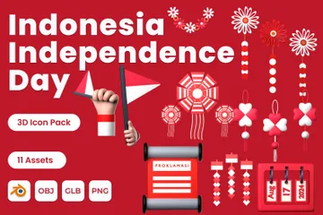 Día de la Independencia de Indonesia Paquete de Icon 3D