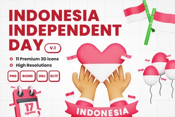 Día Independiente de Indonesia Vol 1 Paquete de Icon 3D