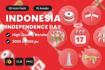 Dia da Independência da Indonésia Pacote de Icon 3D
