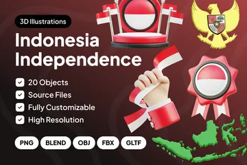 Dia da Independência da Indonésia Pacote de Icon 3D