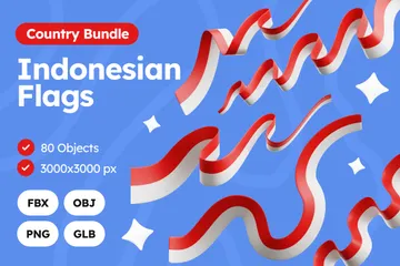 Indonesia Ribbon Flag 3D Icon Pack