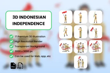 Indonesian Independence Day Character 3D Illustration Pack