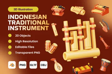 Traditionelles indonesisches Instrument 3D Icon Pack