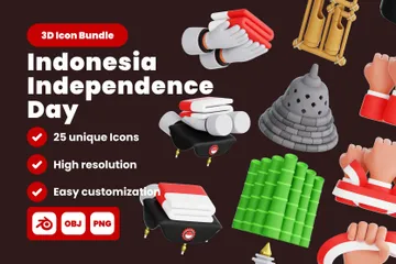 Indonesien Unabhängigkeit 3D Icon Pack