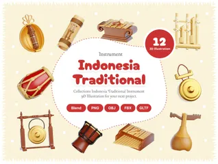 Instrumento Tradicional Indonésio Pacote de Icon 3D