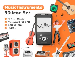 Instrumentos musicais Pacote de Illustration 3D