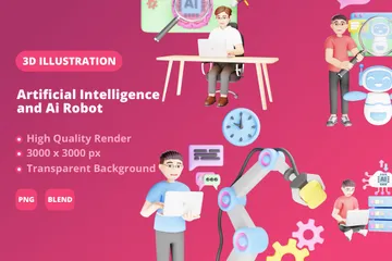 Inteligência Artificial e Robô Ai Pacote de Illustration 3D