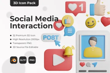 Interação nas redes sociais Pacote de Icon 3D