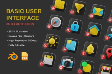 Interface de usuário básica Pacote de Icon 3D