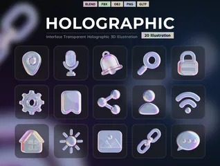 Interface Transparente Holográfica Pacote de Icon 3D