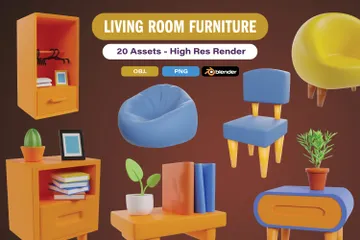 Interior Living Room Furniture 3D Icon Pack
