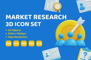 Investigación de mercado Paquete de Icon 3D