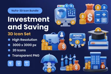 Investimento e poupança Pacote de Icon 3D