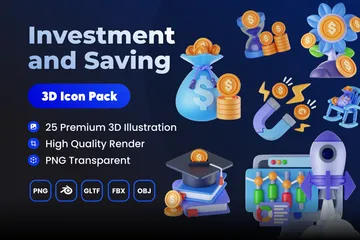 Investimento e poupança Pacote de Icon 3D