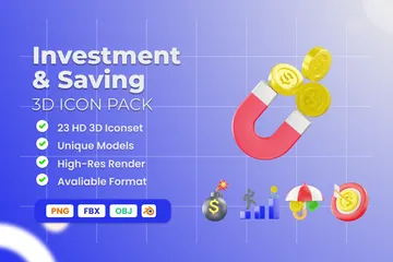 Investimento e Poupança 3D Icon Pack