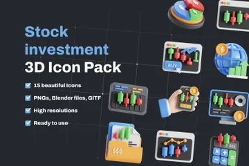 Investimento em ações Pacote de Icon 3D