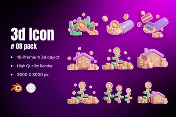 Investindo dinheiro Pacote de Icon 3D