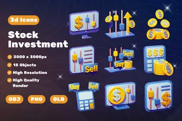 Investissement en actions Pack 3D Icon