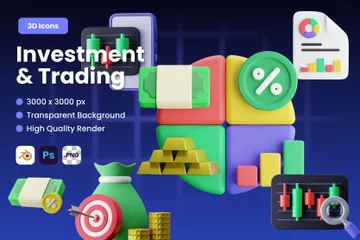 Investment And Trading 3D Icon Pack