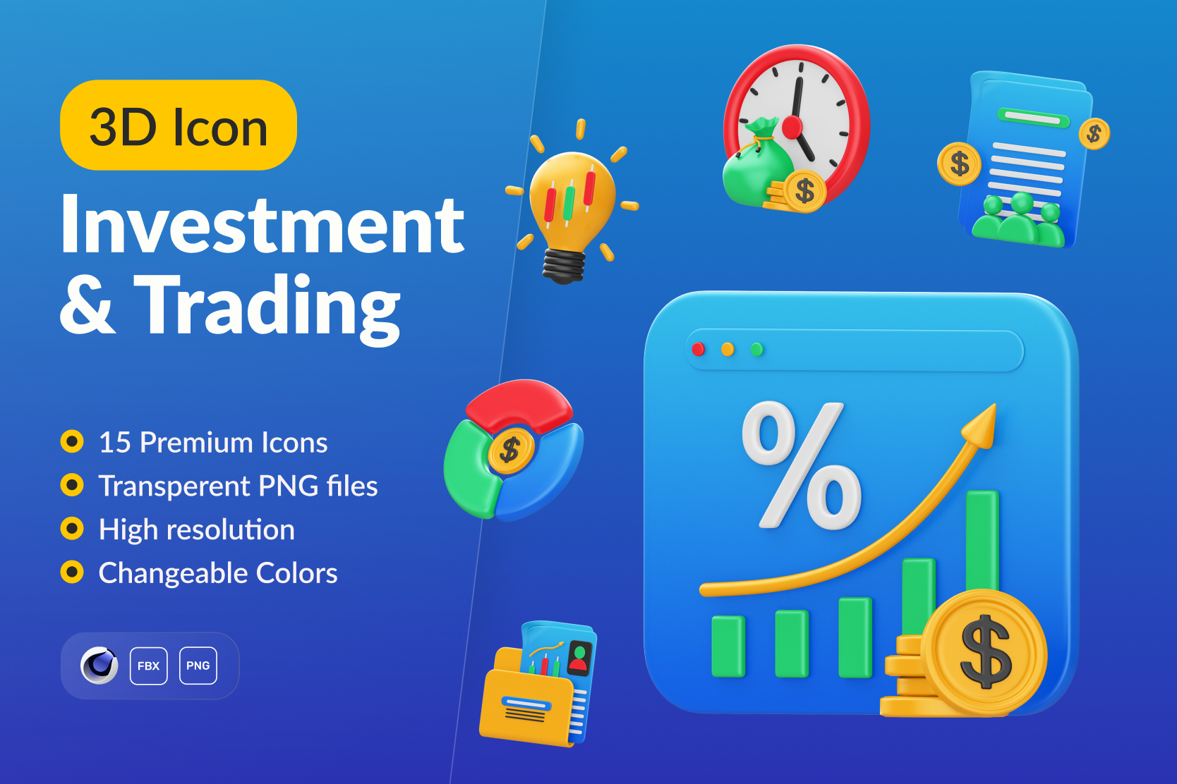 Premium Investment & Trading 3D Illustration Pack From Business 3D ...