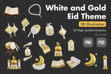 흰색과 금색 Eid 테마 3D Icon 팩