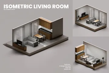 Isometric Living Room 3D Icon Pack