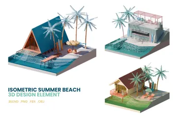 Isometric Summer Beach 3D Icon Pack