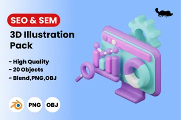 Isometrisches SEO und SEM 3D Illustration Pack