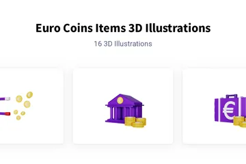 Itens de moedas de euro Pacote de Illustration 3D