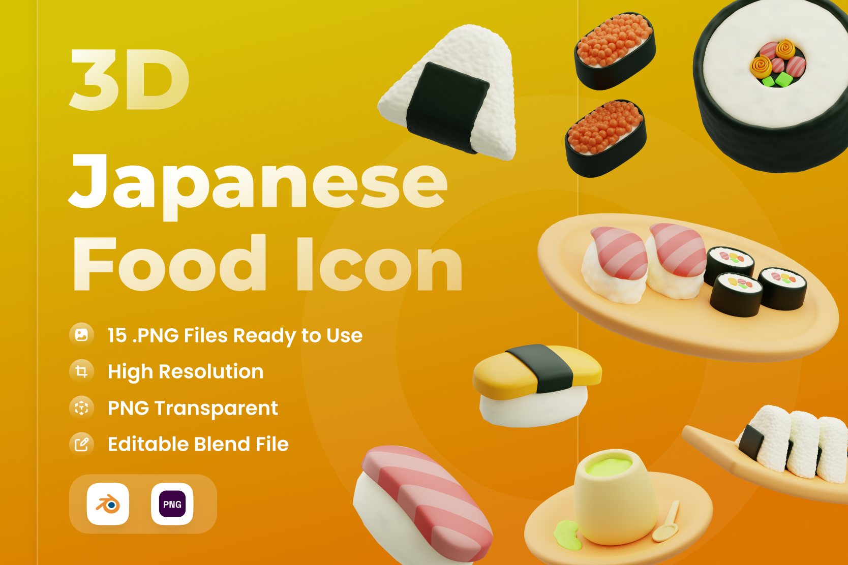 Premium Japanese Food 3D Illustration pack from Food & Drink 3D ...