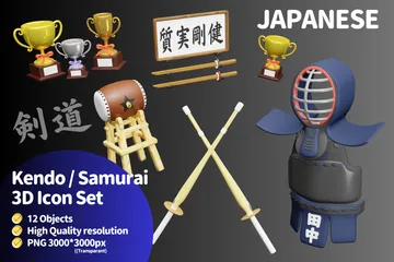 Japanischer Samurai und Kendo 3D Icon Pack