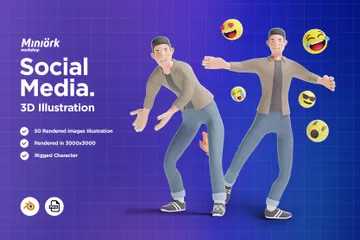 Jeune homme avec les médias sociaux Pack 3D Logo